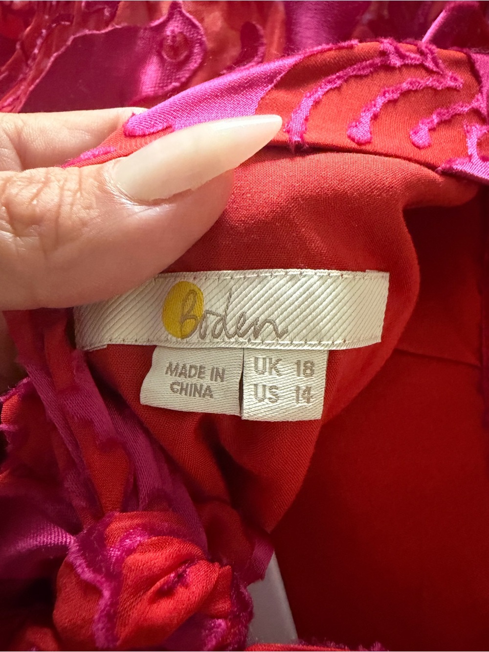 Boden Velvet Pink and Red Tie-Neck Maxi Dress - Picture 8 of 8